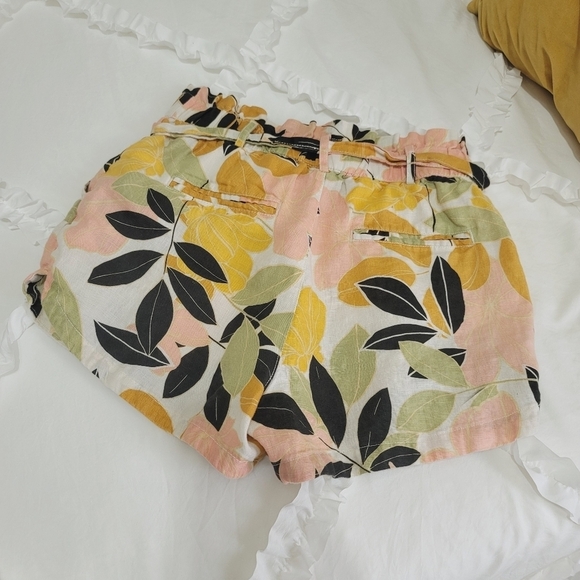 Rachel Zoe linen floral Summer Beach paper bag waist shorts tie belt - Picture 5 of 7